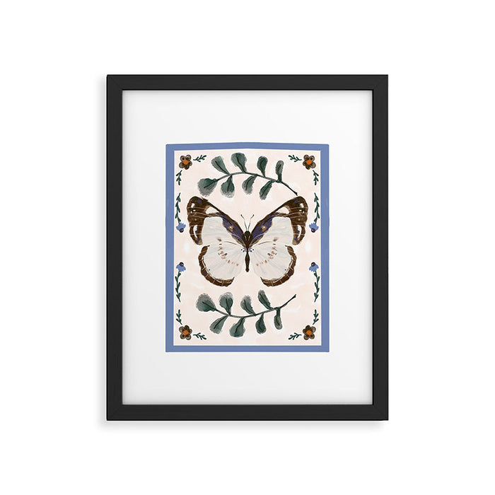 Elegant Watercolor Butterfly with Botanical Frame Framed Art Print Gallery Image 1