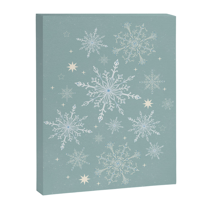 Elegant Winter Snowflake Pattern on Mint Green Background Canvas Print Gallery Image 1