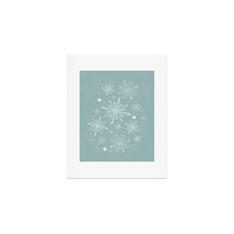Elegant Winter Snowflake Pattern on Mint Green Background Art Print Gallery Image 1