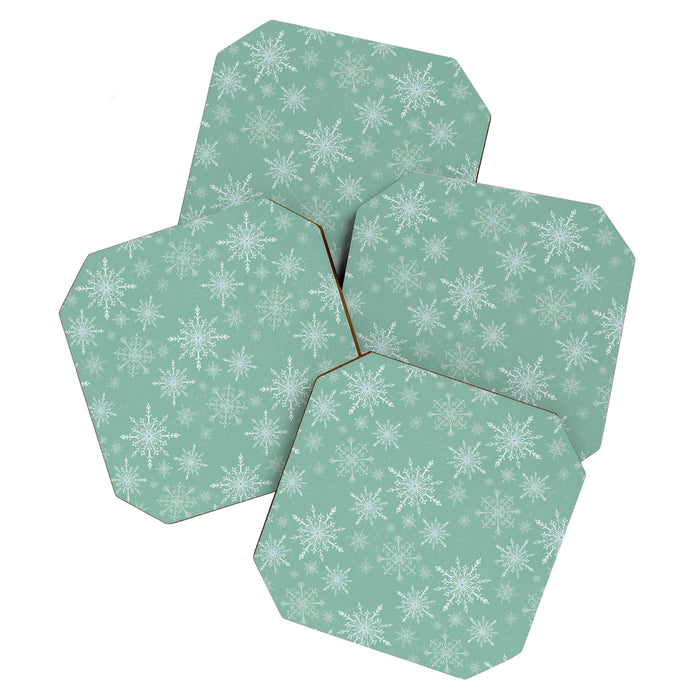 Elegant Winter Snowflake Pattern on Mint Green Background Coaster Gallery Image 1