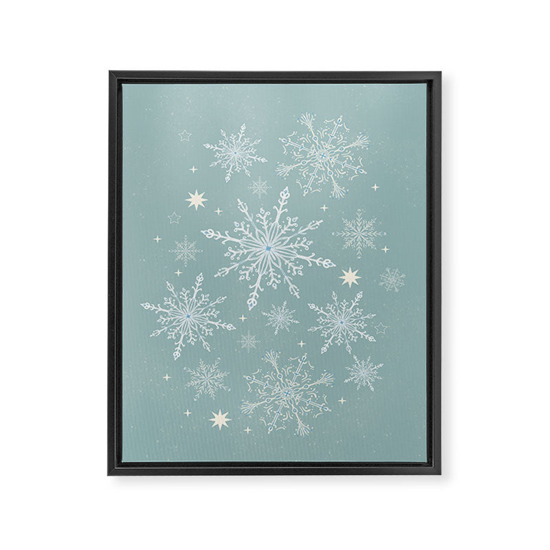 Elegant Winter Snowflake Pattern on Mint Green Background Framed Canvas Print Gallery Image 8