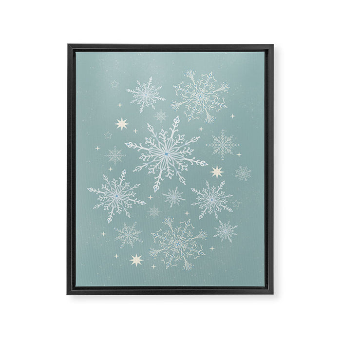 Elegant Winter Snowflake Pattern on Mint Green Background Framed Canvas Print Gallery Image 1
