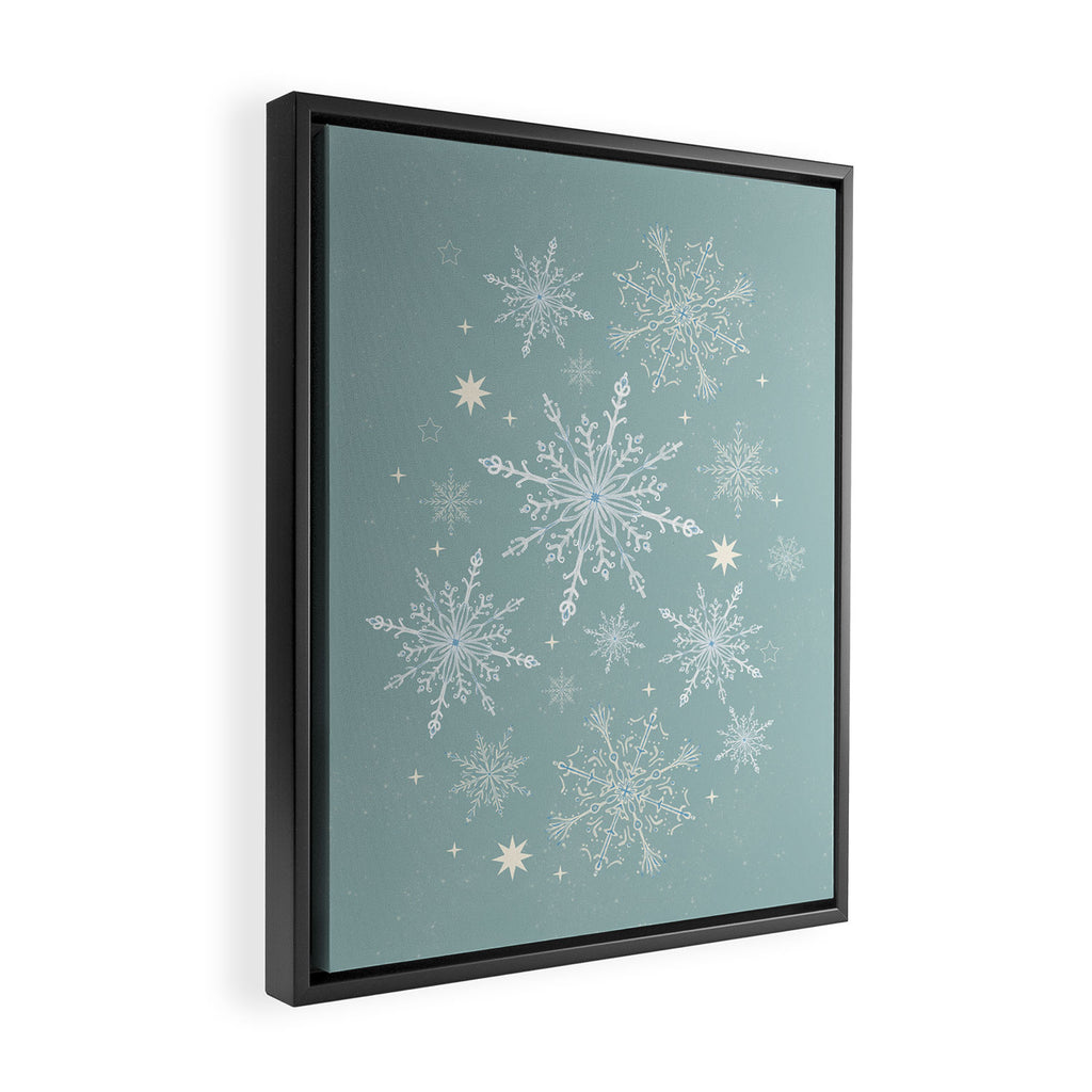 Elegant Winter Snowflake Pattern on Mint Green Background Framed Canvas Print Gallery Image 2