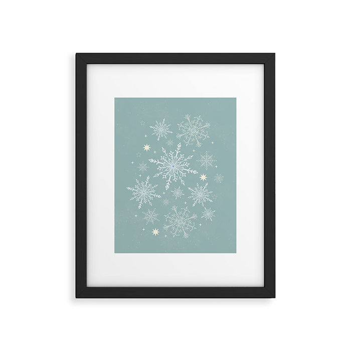 Elegant Winter Snowflake Pattern on Mint Green Background Framed Art Print Gallery Image 1