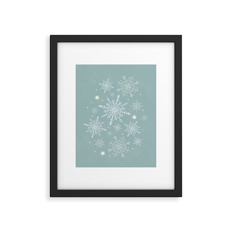Elegant Winter Snowflake Pattern on Mint Green Background Framed Art Print Gallery Image 6
