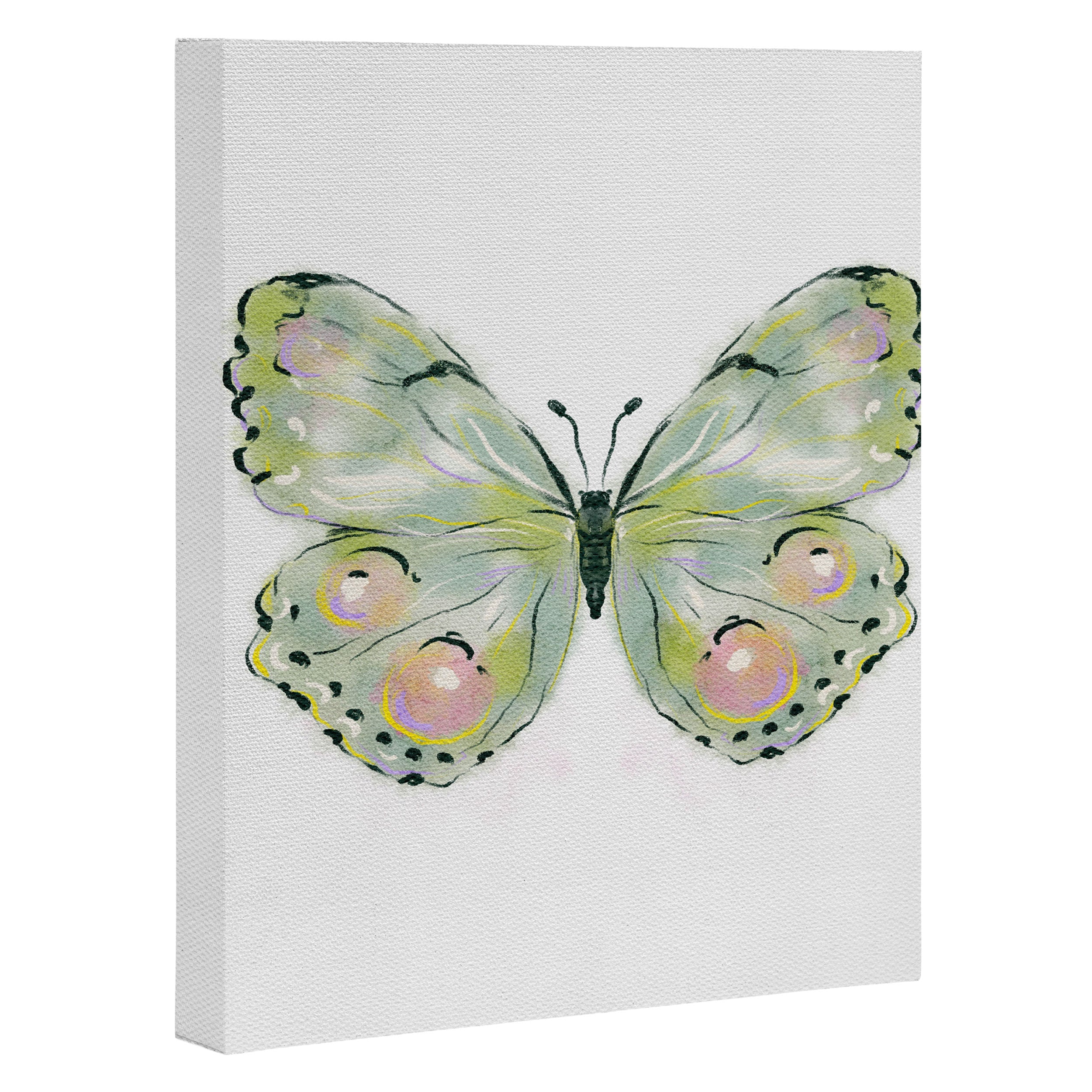 Exquisite Light Green Watercolour Butterfly Canvas Print Gallery Image 3