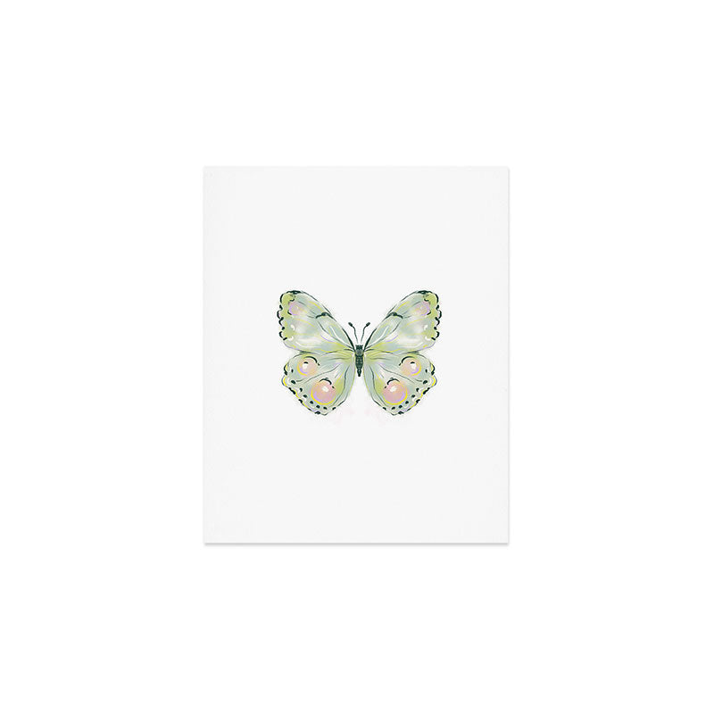 Exquisite Light Green Watercolour Butterfly Art Print Gallery Image 1