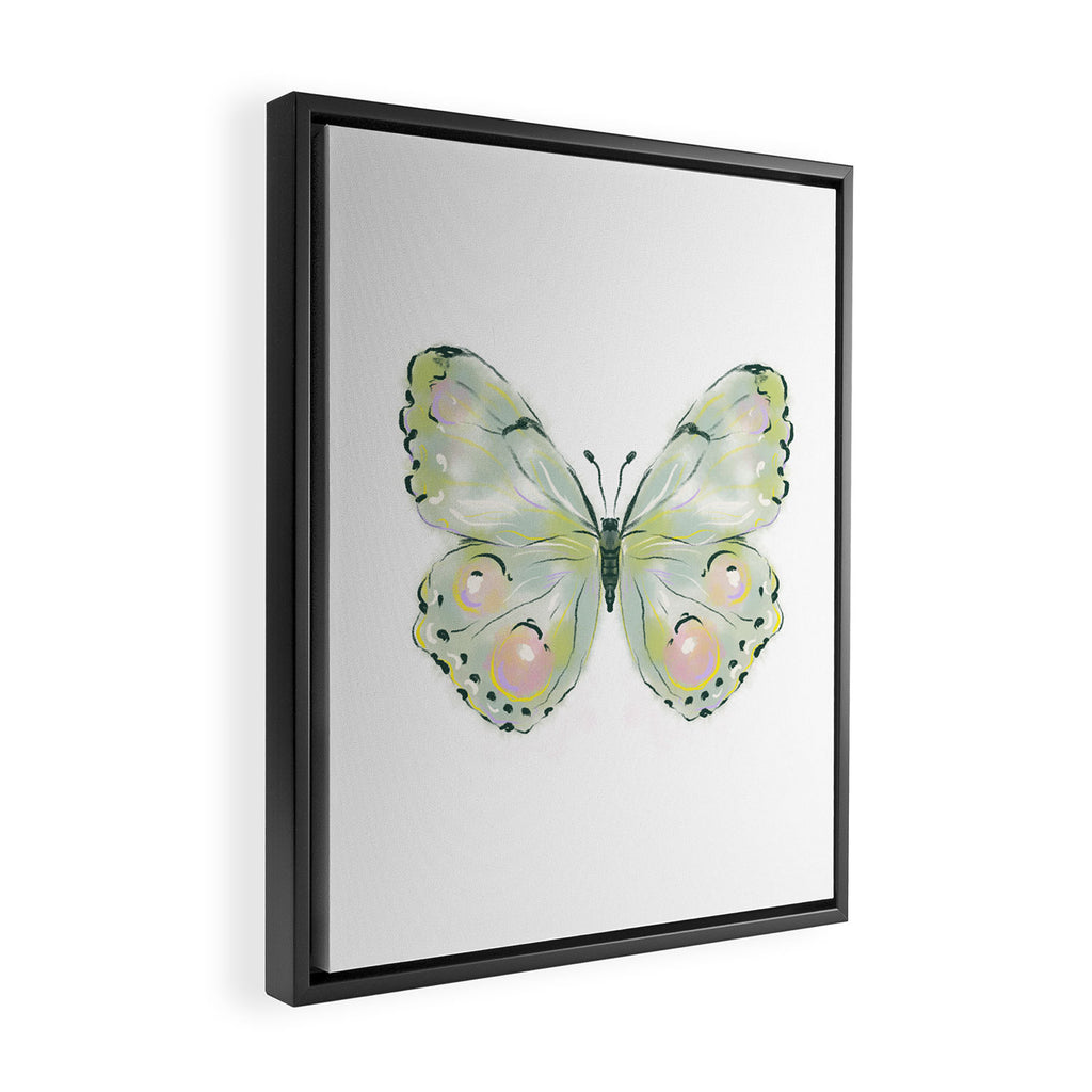 Exquisite Light Green Watercolour Butterfly Framed Canvas Print Gallery Image 2
