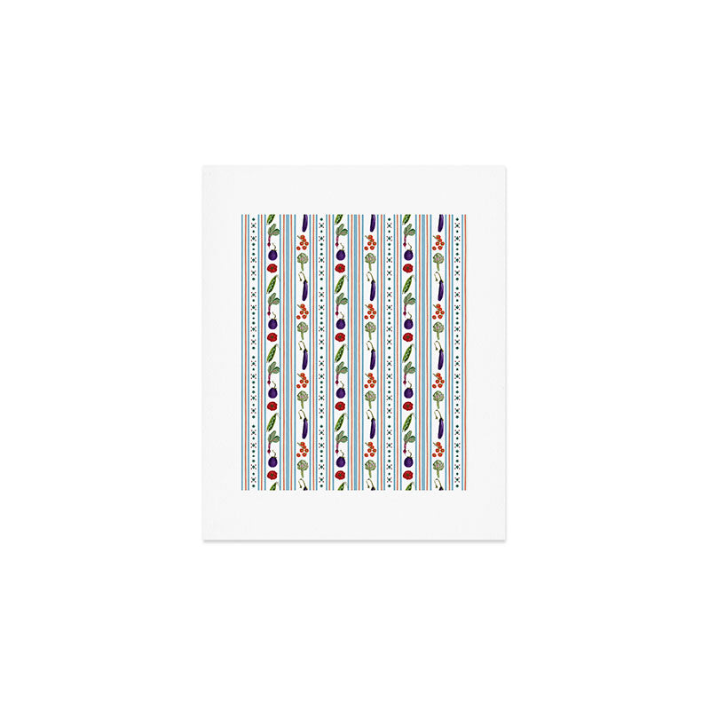 Farmers Market Vegetable Stripe Pattern  Mediterranean Garden Art with Eggplant Tomato and Artichoke Art Print Gallery Image 1