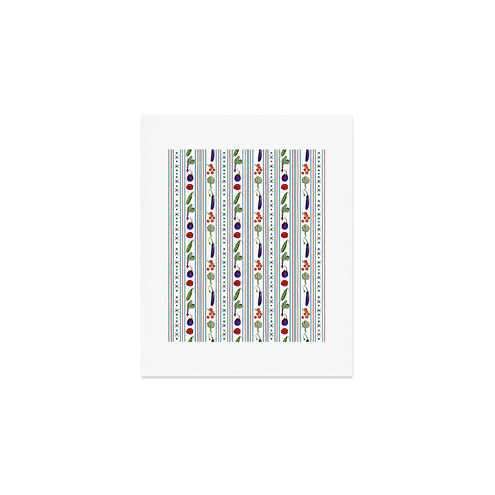 Farmers Market Vegetable Stripe Pattern  Mediterranean Garden Art with Eggplant Tomato and Artichoke Art Print Gallery Image 1