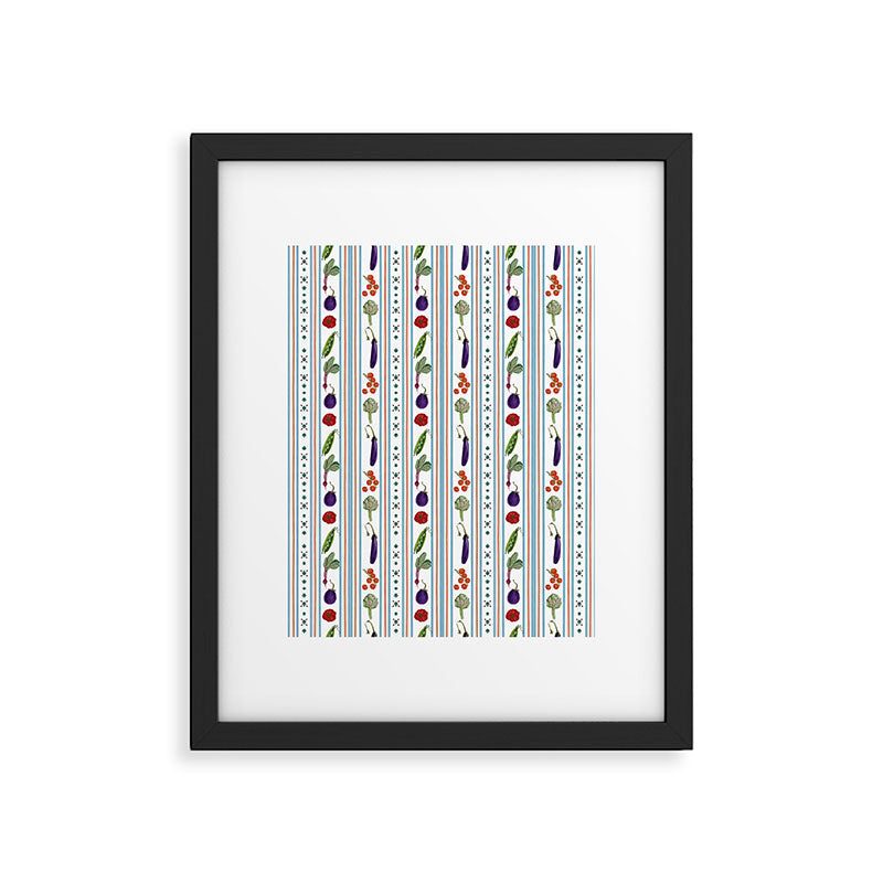 Farmers Market Vegetable Stripe Pattern  Mediterranean Garden Art with Eggplant Tomato and Artichoke Framed Art Print Gallery Image 6