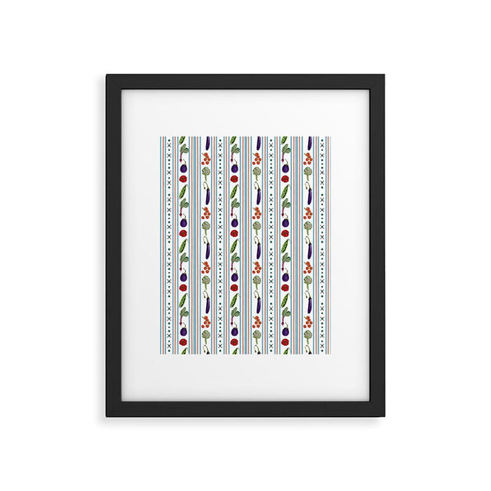 Farmers Market Vegetable Stripe Pattern  Mediterranean Garden Art with Eggplant Tomato and Artichoke Framed Art Print Gallery Image 1