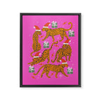 Fashionable cats with Christmas hats and gifts in fuchsia pink background  Framed Canvas Print Gallery Image 8