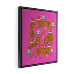 Fashionable cats with Christmas hats and gifts in fuchsia pink background  Framed Canvas Print Gallery Image 2