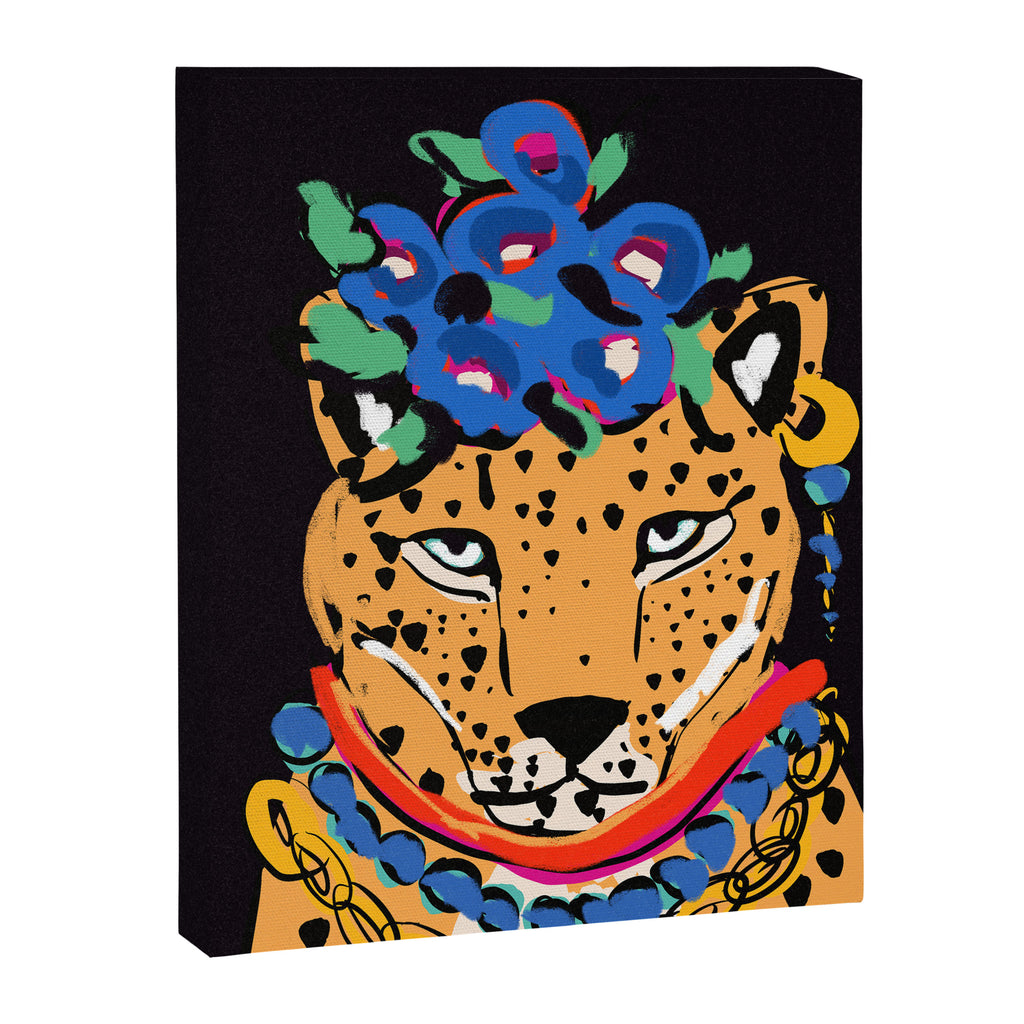 Fashionable cheetah with flowers crown portrait  Canvas Print Gallery Image 8