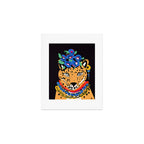 Fashionable cheetah with flowers crown portrait  Art Print Gallery Image 1