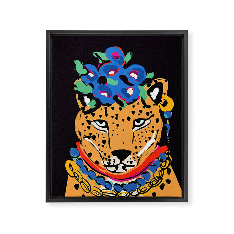 Fashionable cheetah with flowers crown portrait  Framed Canvas Print Gallery Image 8