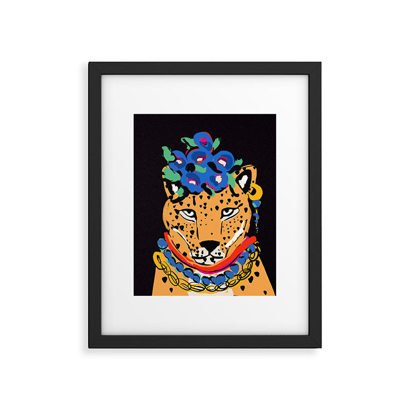 Fashionable cheetah with flowers crown portrait  Framed Art Print Gallery Image 6
