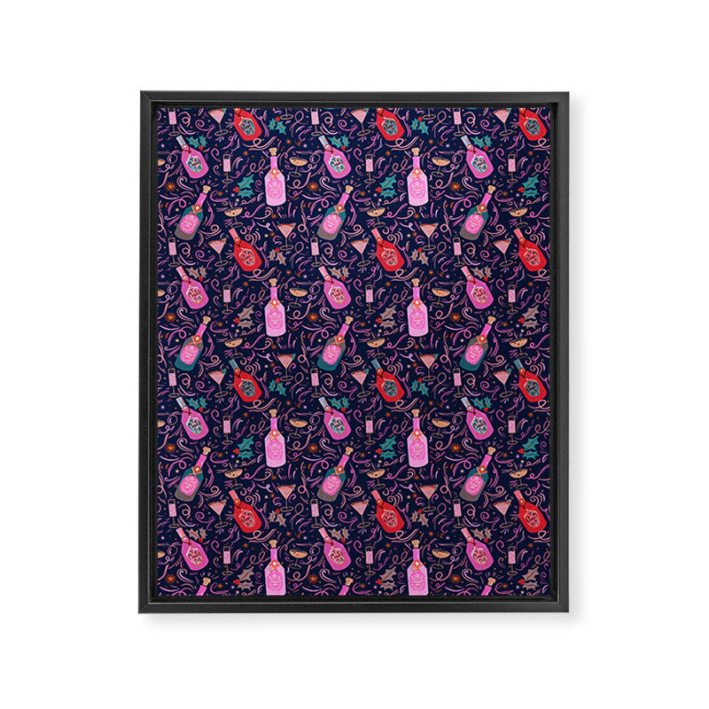 Festive Celebration Pattern  Holiday Champagne Bottles  and Cheers Framed Canvas Print Gallery Image 8