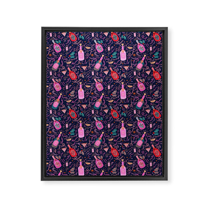 Festive Celebration Pattern  Holiday Champagne Bottles  and Cheers Framed Canvas Print Gallery Image 1