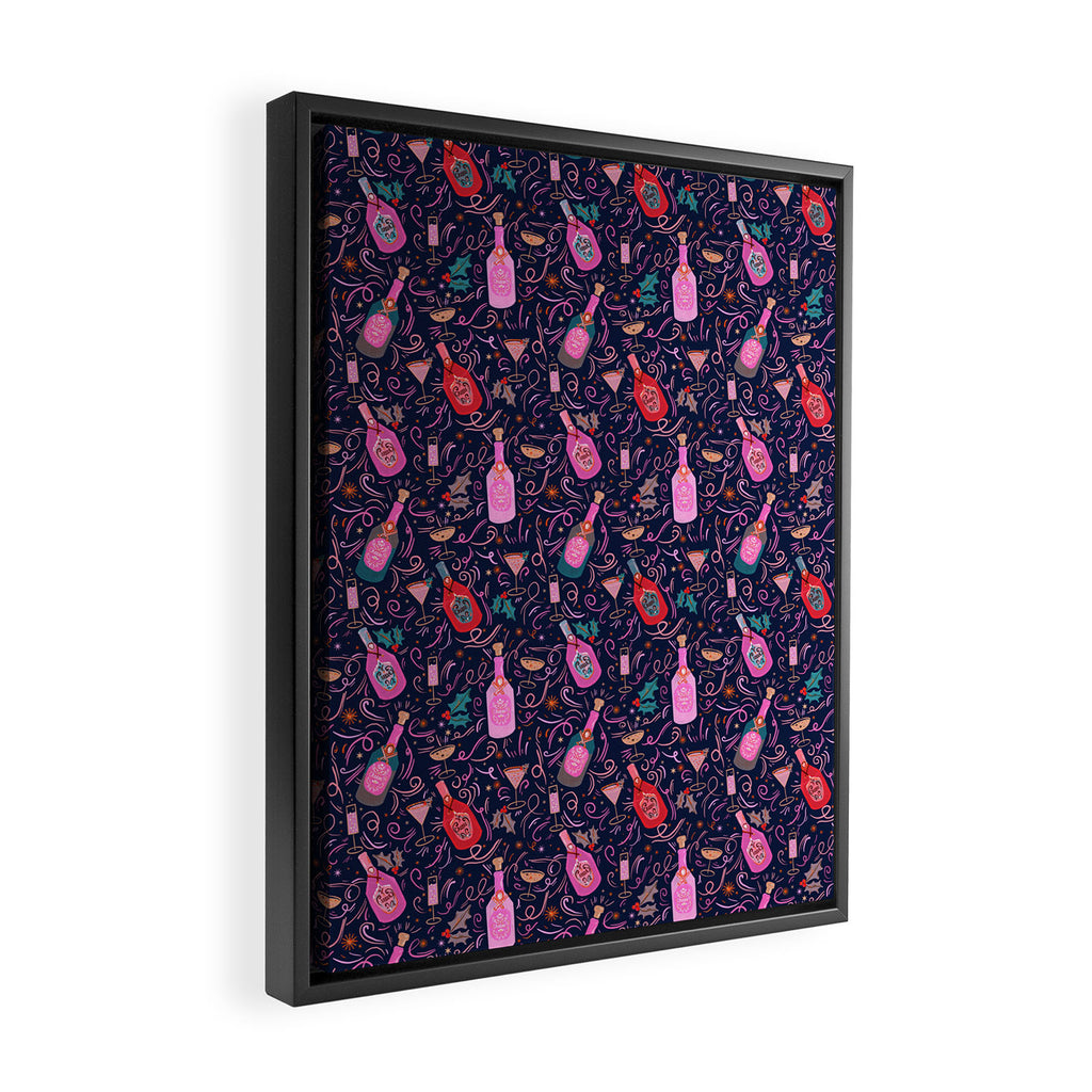 Festive Celebration Pattern  Holiday Champagne Bottles  and Cheers Framed Canvas Print Gallery Image 2
