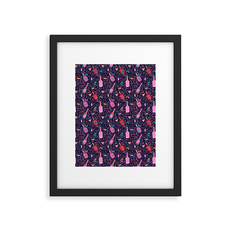 Festive Celebration Pattern  Holiday Champagne Bottles  and Cheers Framed Art Print Gallery Image 6
