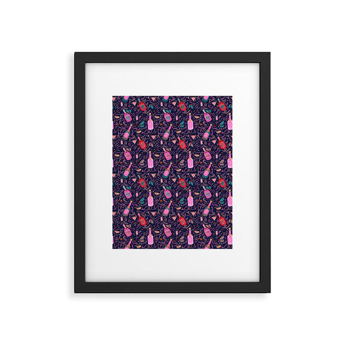 Festive Celebration Pattern  Holiday Champagne Bottles  and Cheers Framed Art Print Gallery Image 1