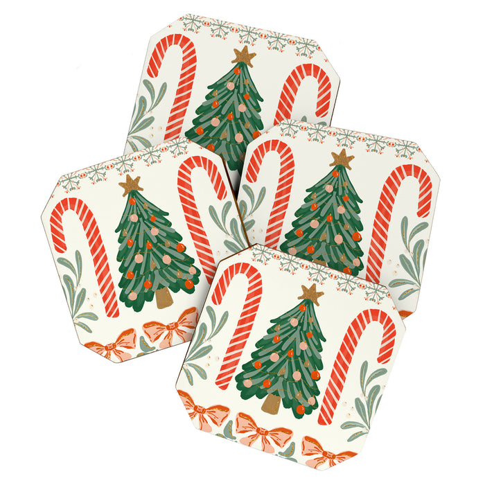 Festive Christmas Elements  Candy Cane  Tree and Bows Holiday Design Coaster Gallery Image 1