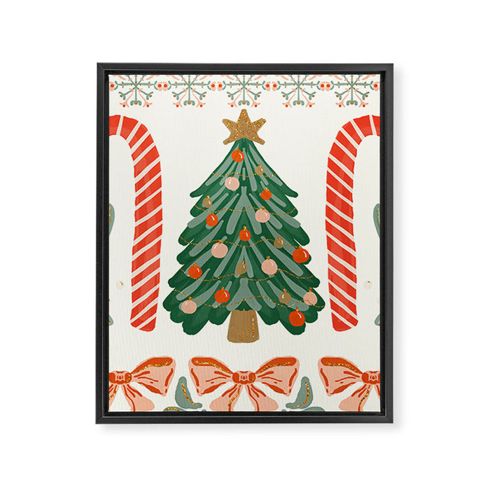 Festive Christmas Elements  Candy Cane  Tree and Bows Holiday Design Framed Canvas Print Gallery Image 1