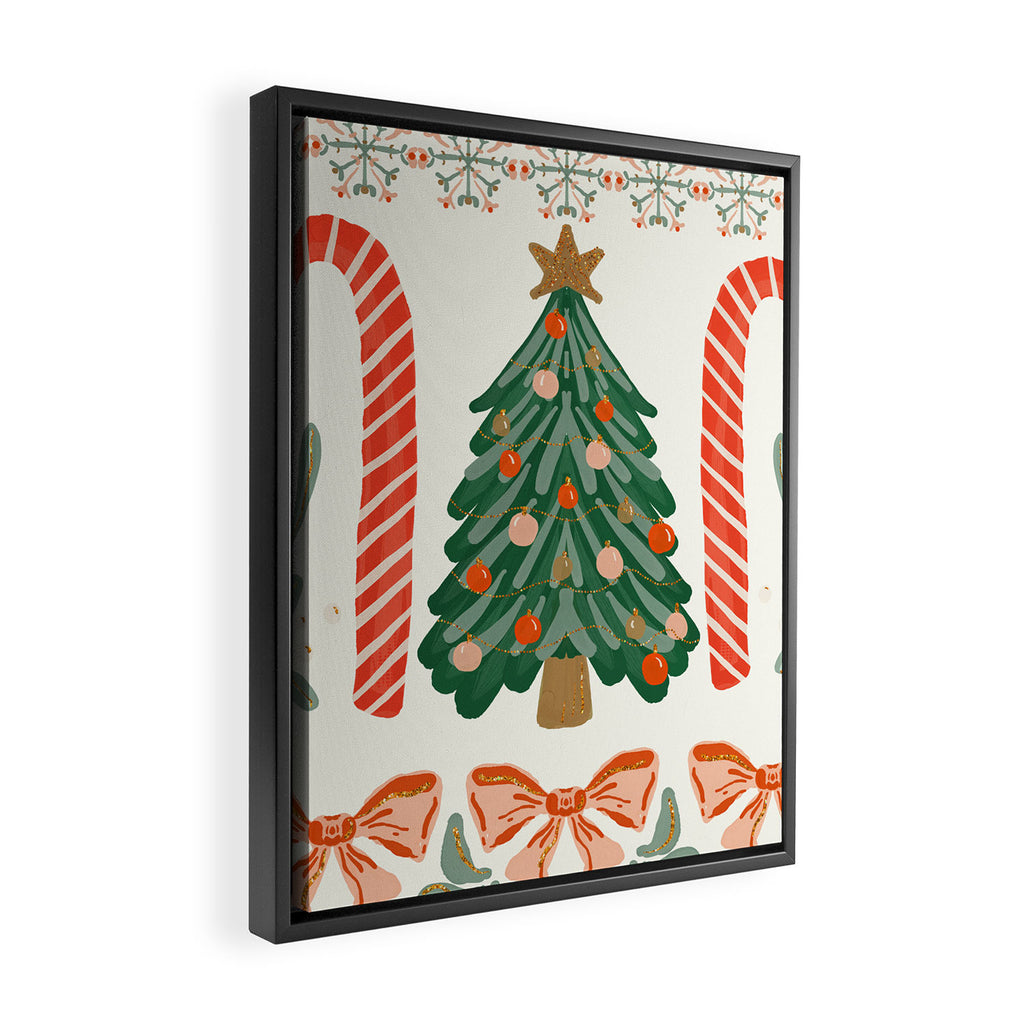 Festive Christmas Elements  Candy Cane  Tree and Bows Holiday Design Framed Canvas Print Gallery Image 2