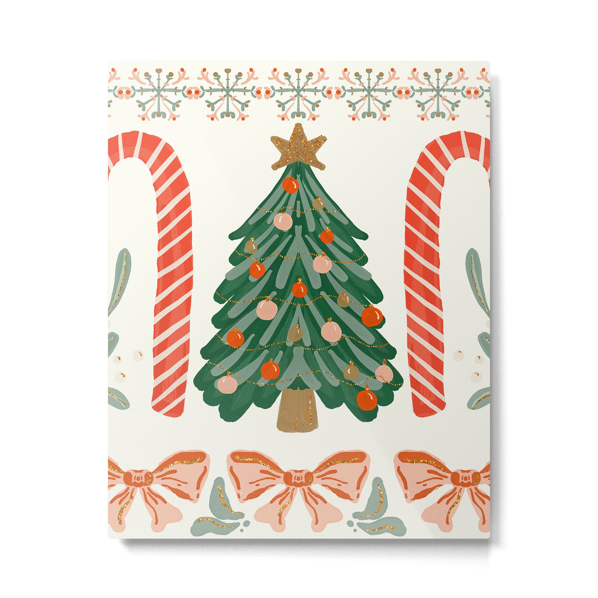 Festive Christmas Elements  Candy Cane  Tree and Bows Holiday Design Metal Print Gallery Image 6