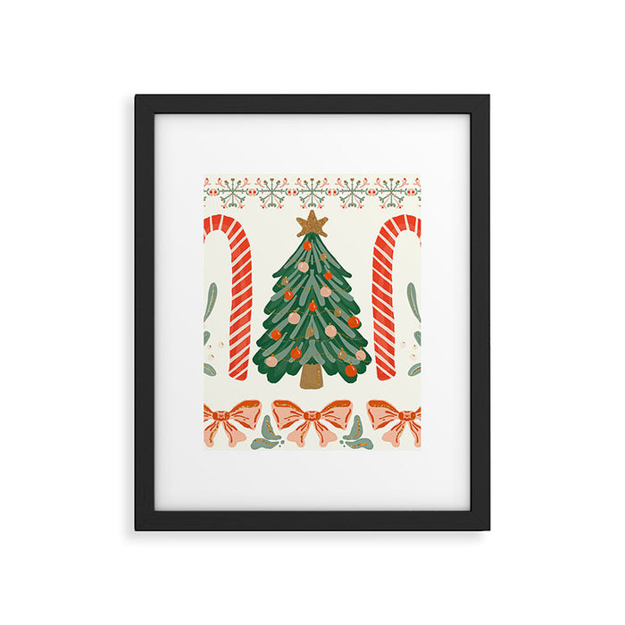 Festive Christmas Elements  Candy Cane  Tree and Bows Holiday Design Framed Art Print Gallery Image 1