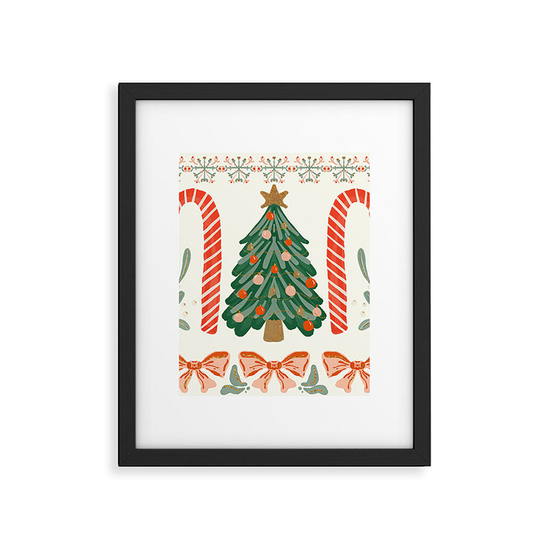 Festive Christmas Elements  Candy Cane  Tree and Bows Holiday Design Framed Art Print Gallery Image 6