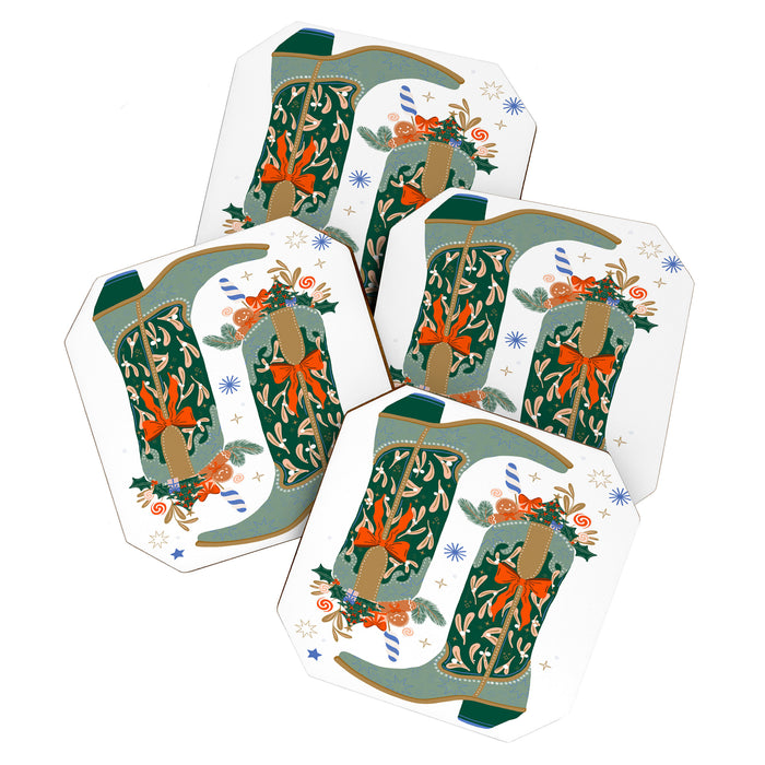 Festive Cowboy Boot Christmas Art  Whimsical Western Holiday Decor Coaster Gallery Image 1