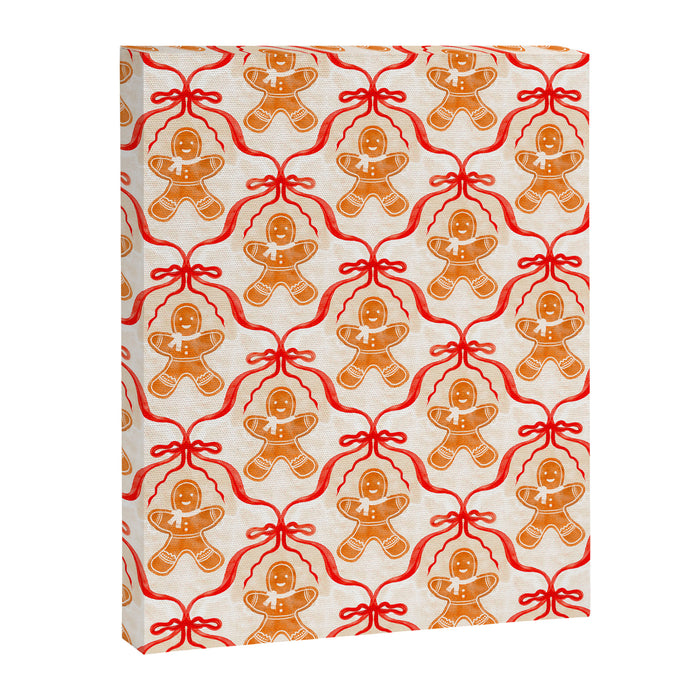 Festive Gingerbread Men and Red Bows Christmas Pattern Canvas Print Gallery Image 1
