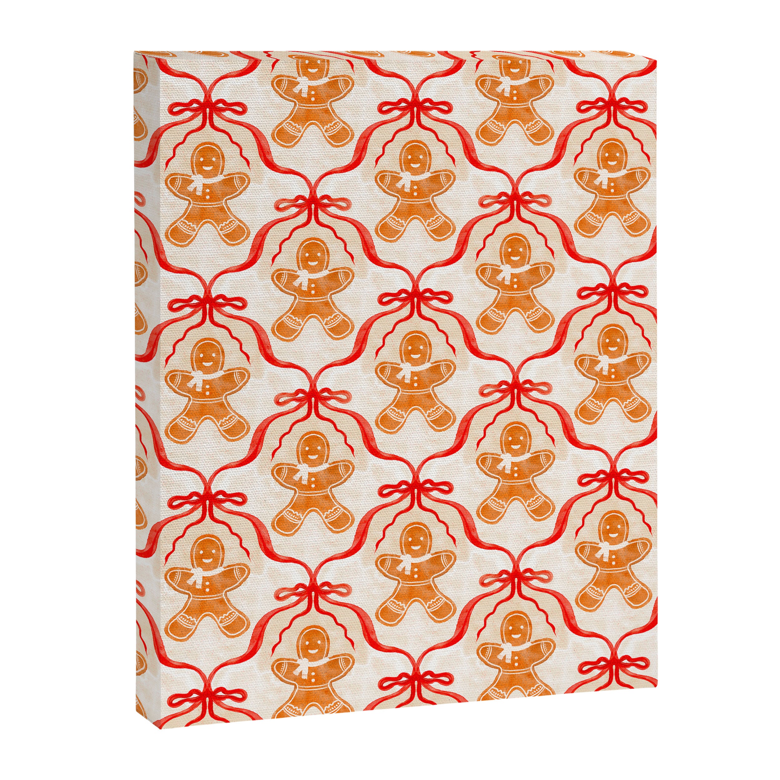 Festive Gingerbread Men and Red Bows Christmas Pattern Canvas Print Gallery Image 8