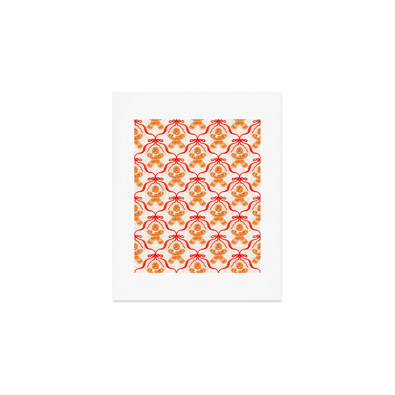 Festive Gingerbread Men and Red Bows Christmas Pattern Art Print Gallery Image 1