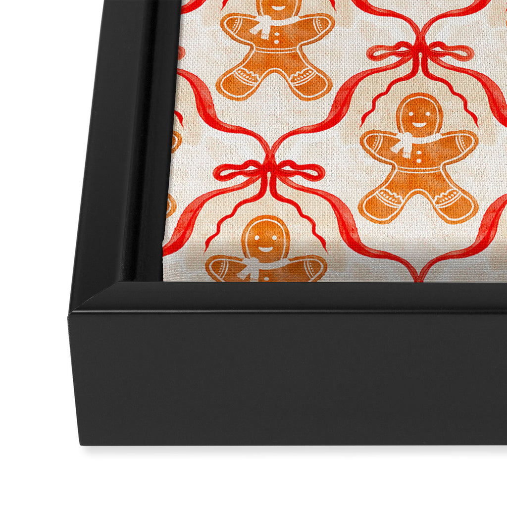 Festive Gingerbread Men and Red Bows Christmas Pattern Framed Canvas Print Gallery Image 3