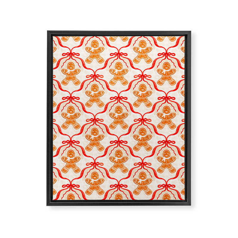 Festive Gingerbread Men and Red Bows Christmas Pattern Framed Canvas Print Gallery Image 8
