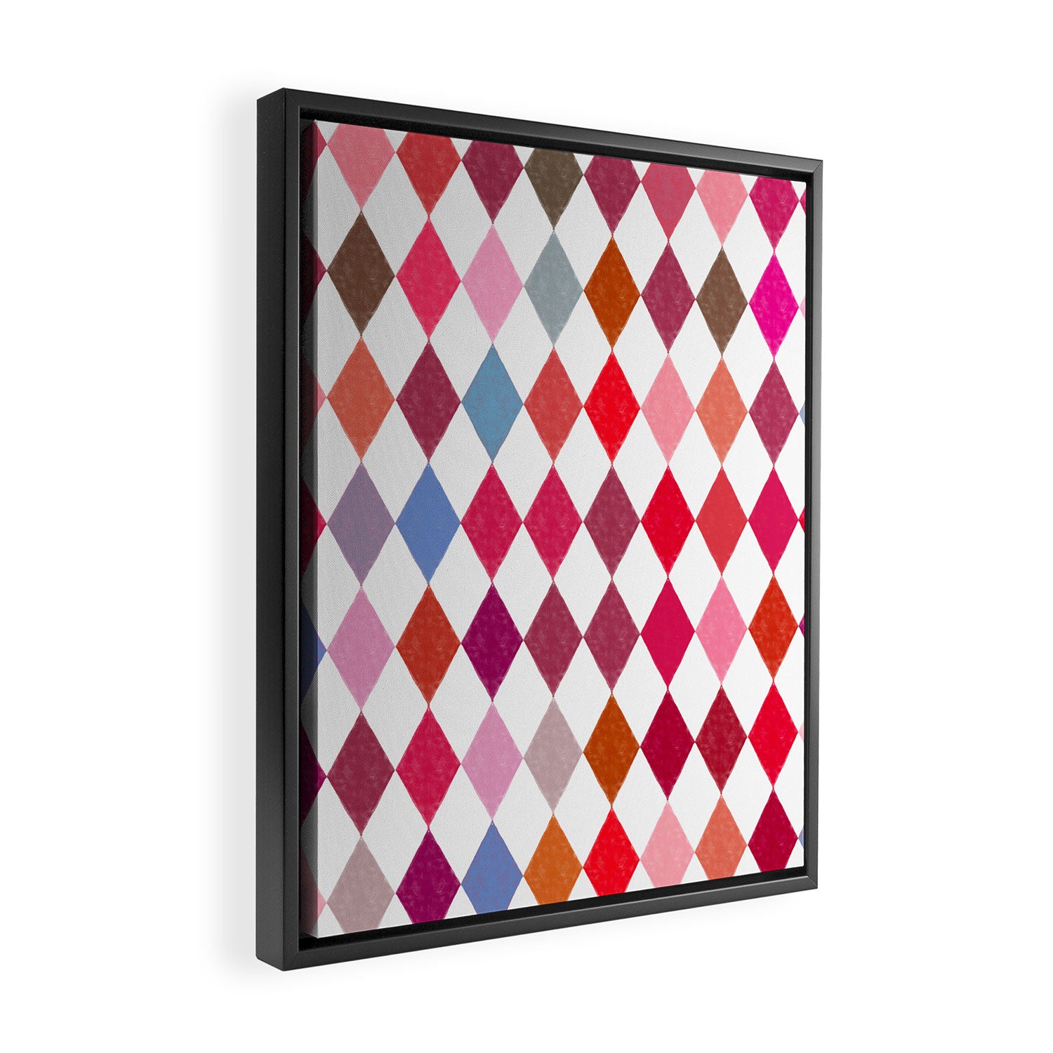Festive Harlequin Diamond Pattern in Warm Tones Framed Canvas Print Gallery Image 2