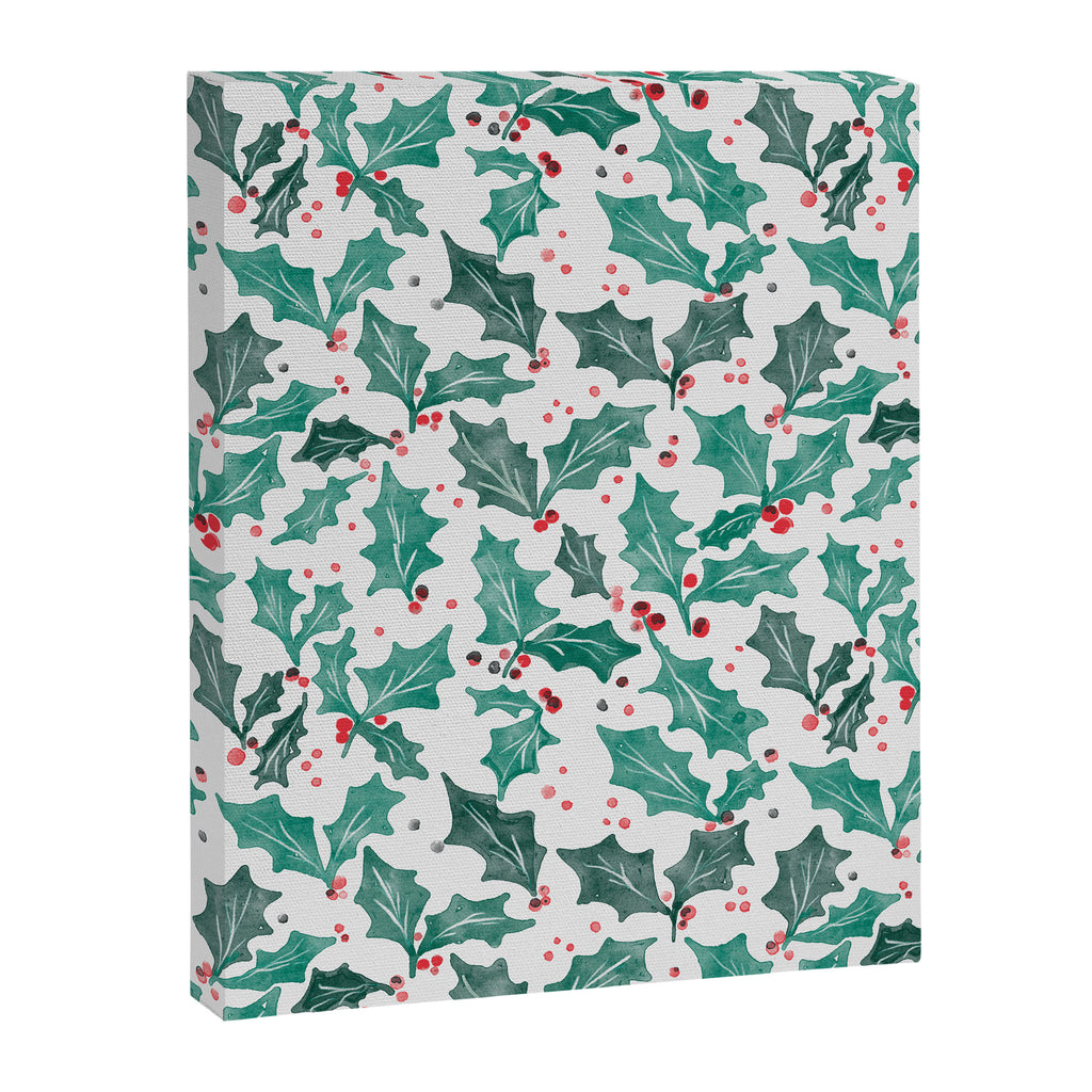 Festive Holly Leaves and Berries Christmas Pattern Canvas Print Gallery Image 8