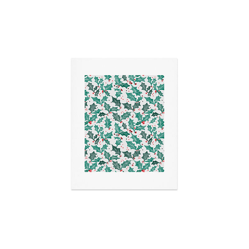 Festive Holly Leaves and Berries Christmas Pattern Art Print Gallery Image 1