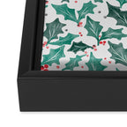 Festive Holly Leaves and Berries Christmas Pattern Framed Canvas Print Gallery Image 3