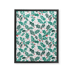 Festive Holly Leaves and Berries Christmas Pattern Framed Canvas Print Gallery Image 8