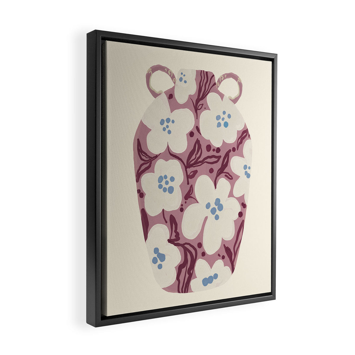 Floral Painted Folk Vase Framed Canvas Print Gallery Image 2