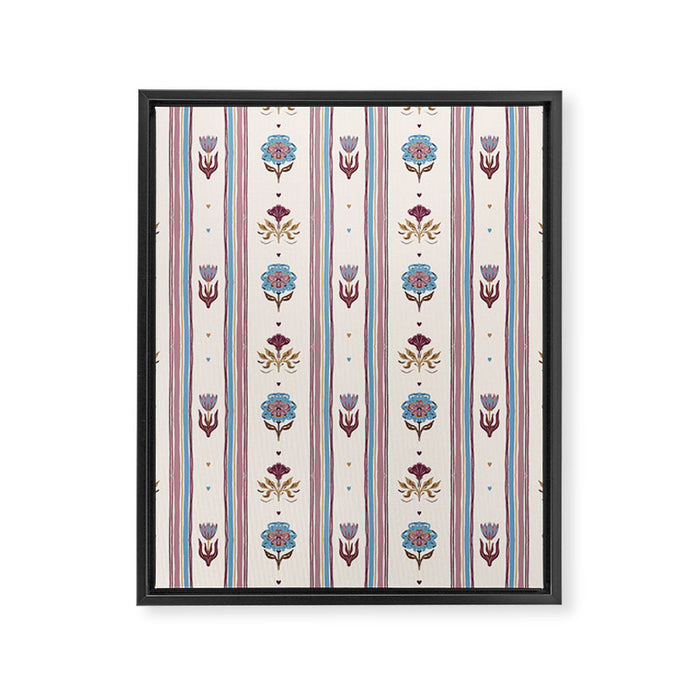 Folk Floral Stripe Pattern Framed Canvas Print Gallery Image 1