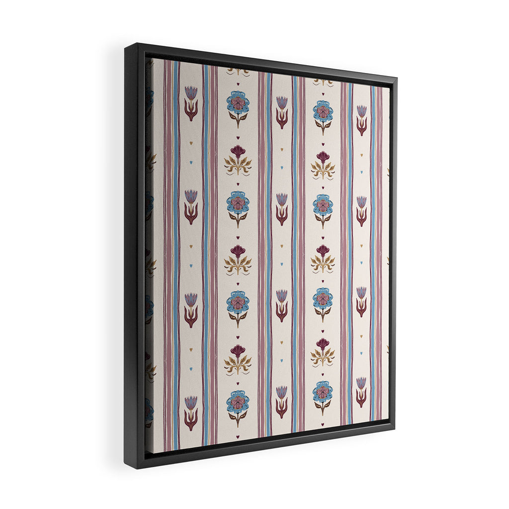 Folk Floral Stripe Pattern Framed Canvas Print Gallery Image 2