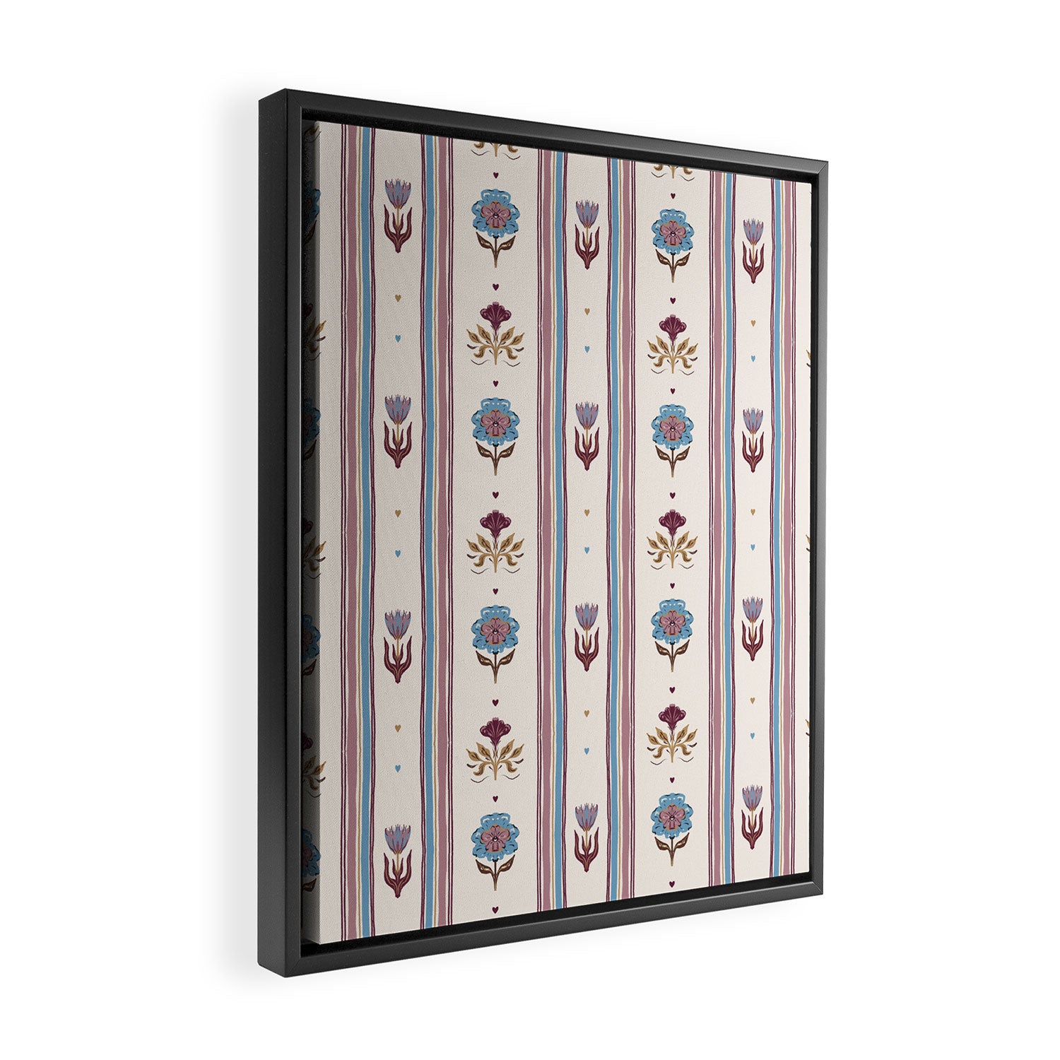 Folk Floral Stripe Pattern Framed Canvas Print Gallery Image 2
