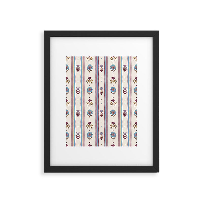 Folk Floral Stripe Pattern Framed Art Print Gallery Image 6