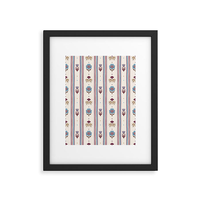 Folk Floral Stripe Pattern Framed Art Print Gallery Image 1